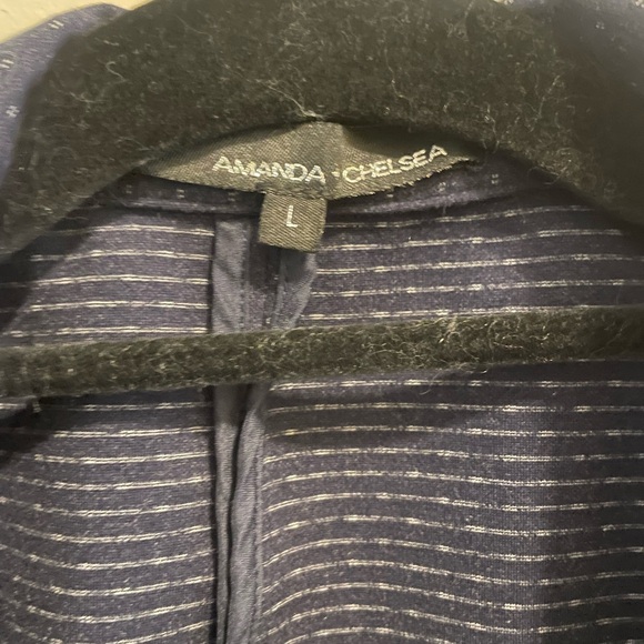 Amanda & Chelsea 3/4 ruched sleeve navy blue & white  blazer size large - Picture 3 of 9